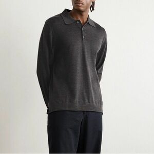 Officine Générale Brutus Men's Wool Grey Polo Long Sleeve Sweater